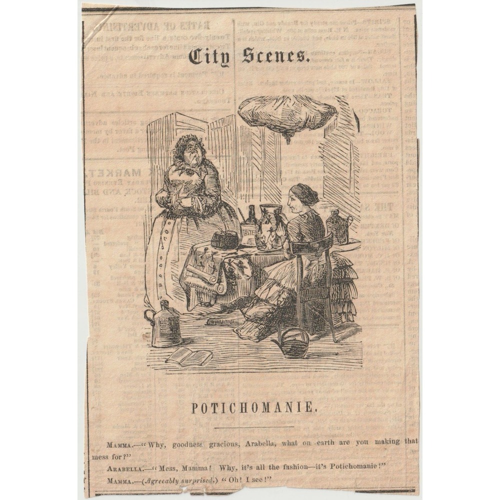 Antique 1850s Saturday Evening Post Clipping City Scenes Potichomanie Engraving